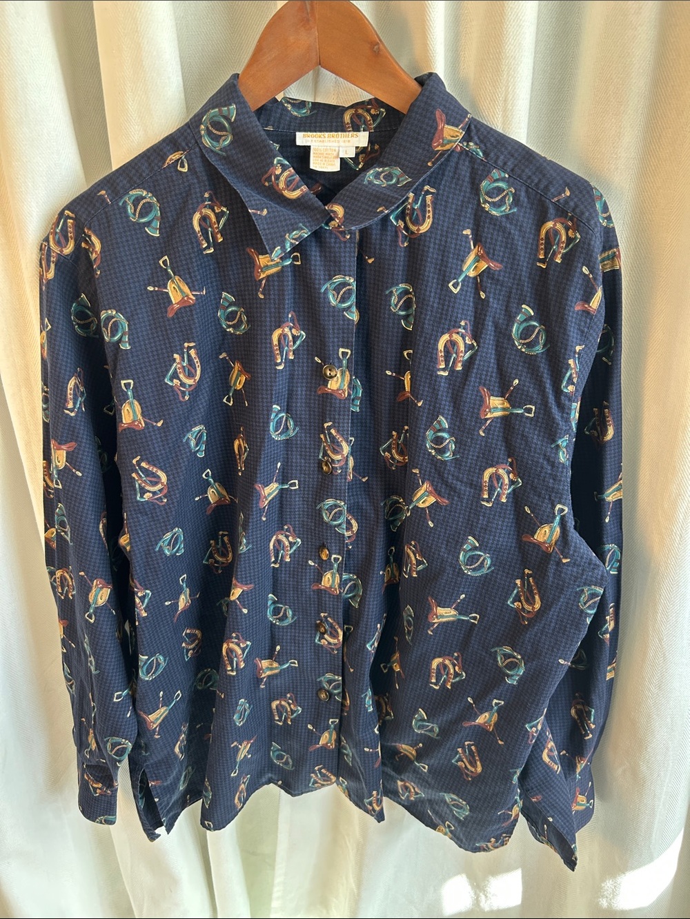 Vintage Brooks Brothers Equestrian Print Shirt Size L
